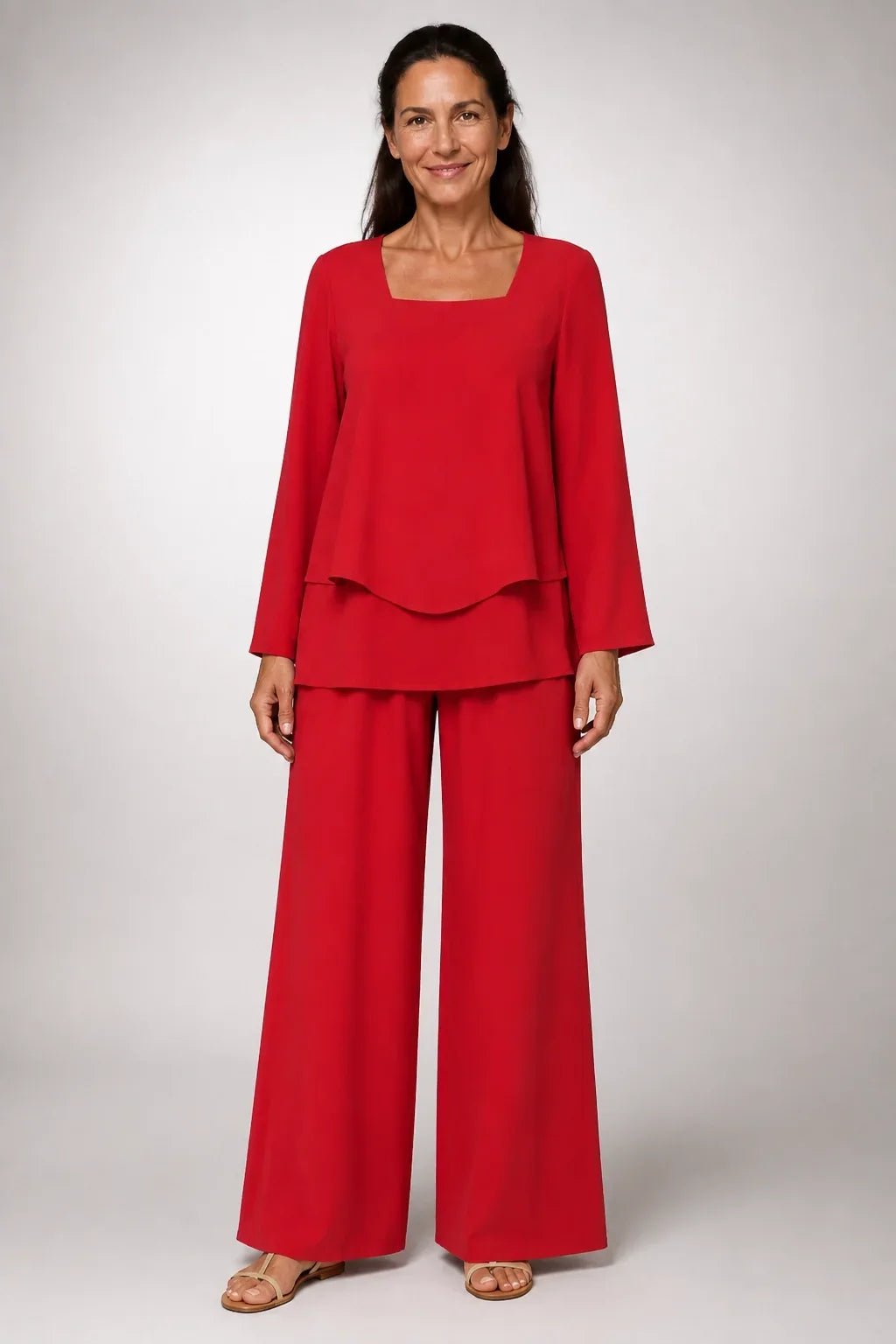 Marcelina™ | Conjunto de Cuello Cuadrado Rojo