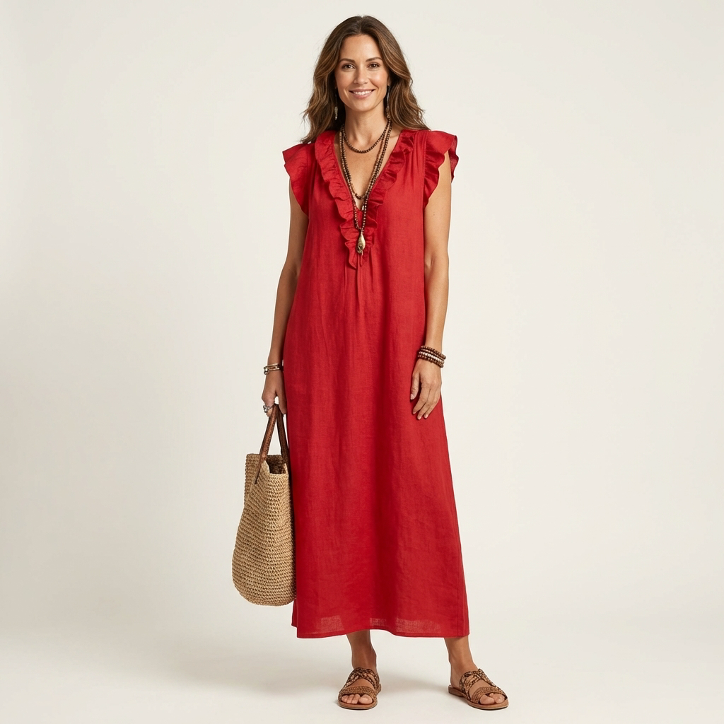 Josefina | Vestido Maxi con Escote en V y Volantes