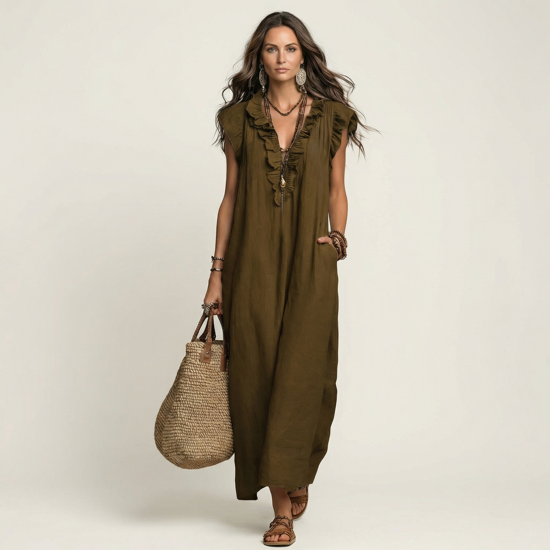 Josefina | Vestido Maxi con Escote en V y Volantes