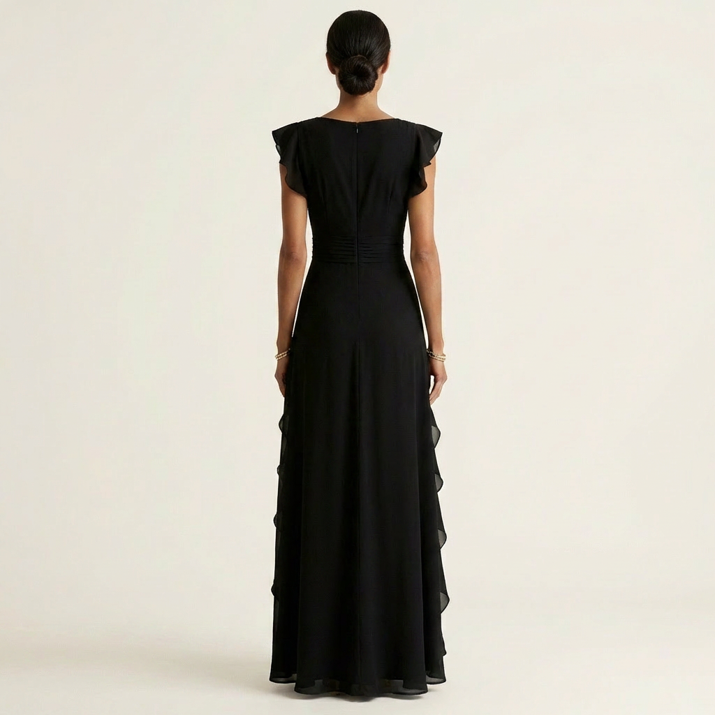 Celeste | Vestido Maxi Cruzado con Escote en V, Manga Mariposa y Volante Cascada