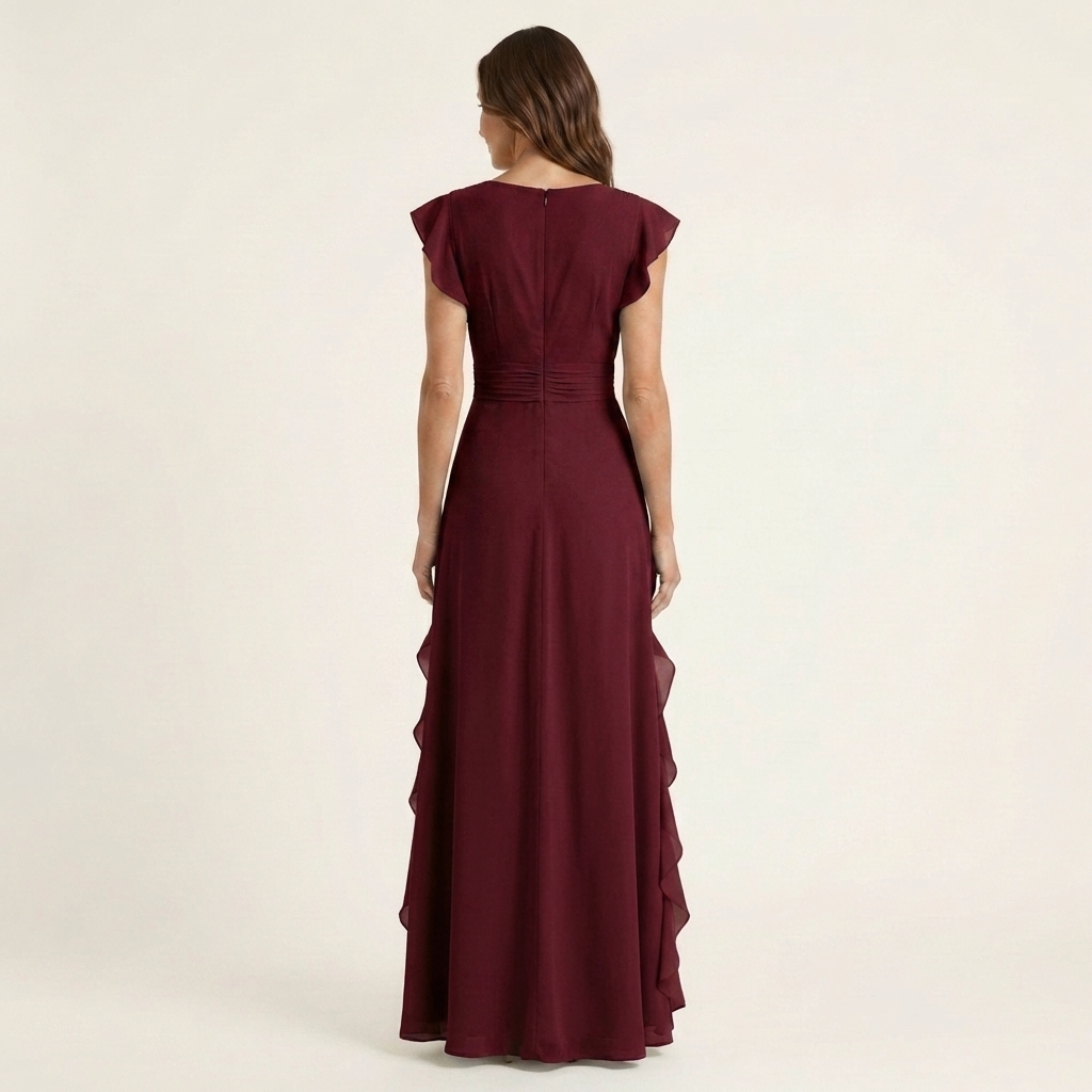 Celeste | Vestido Maxi Cruzado con Escote en V, Manga Mariposa y Volante Cascada