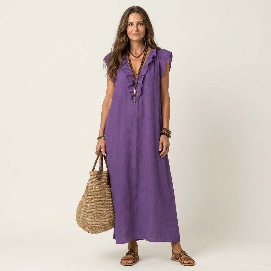 Josefina | Vestido Maxi con Escote en V y Volantes