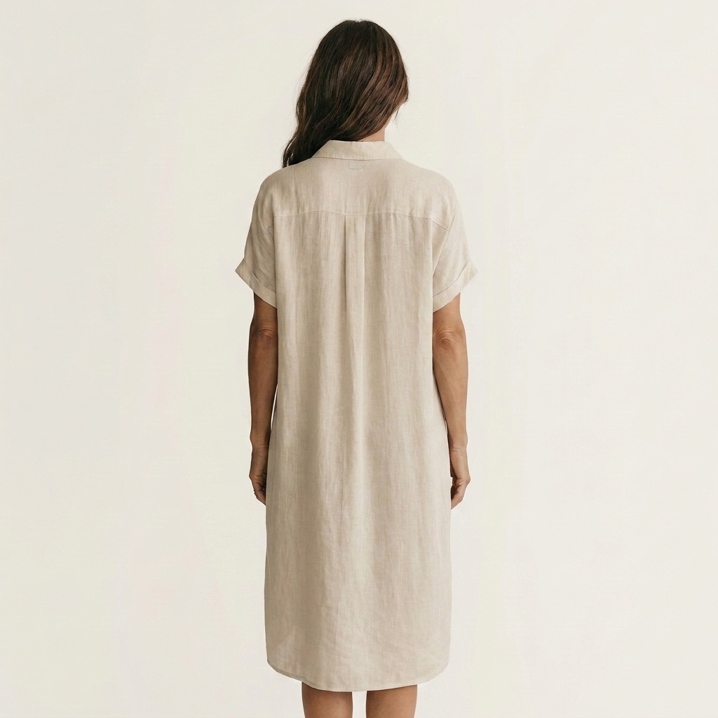 Florencia | Vestido Camisero Midi en Algodón y Lino con Puños Remangados